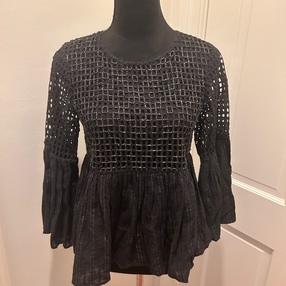 Anthropologie Beaded Peplum Top